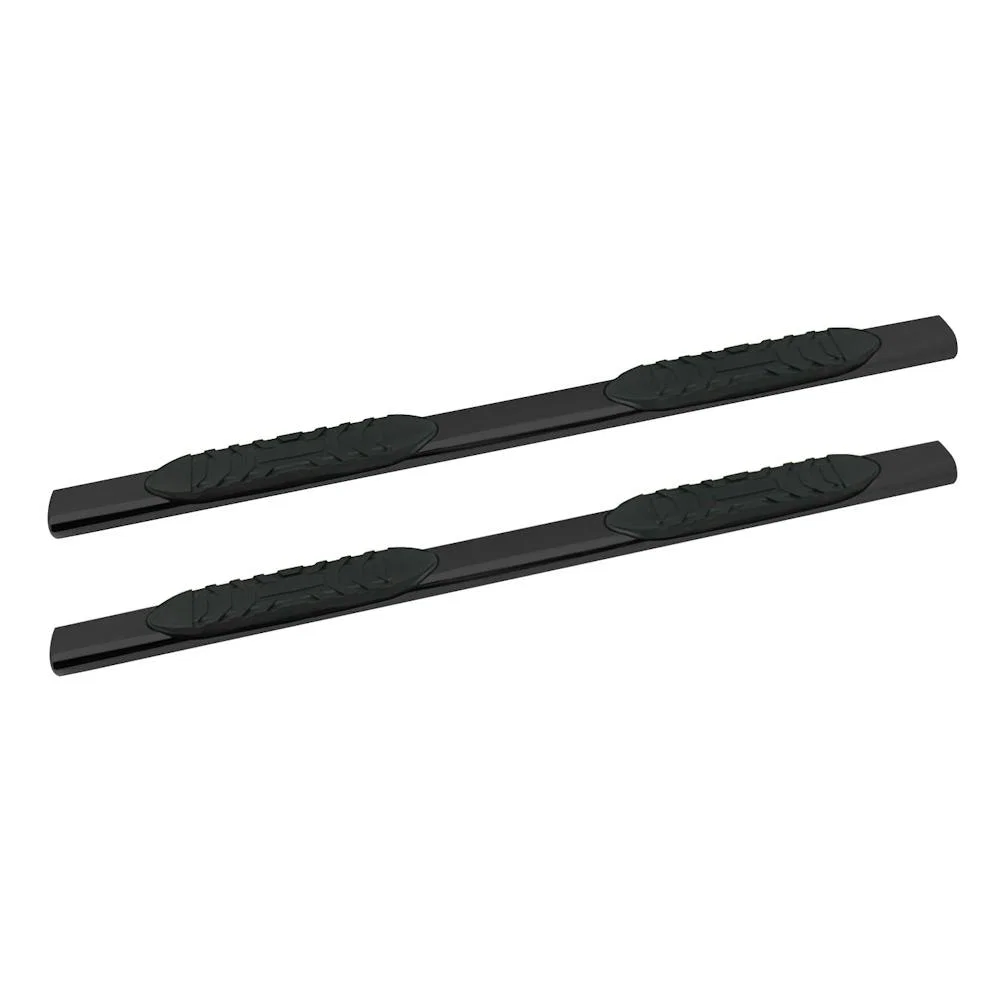 115-5393 – ICONIC ACCES Nerf Bar, With Step Pads 5 Inch Oval Straight Powder Coated Black Steel Rocker Panel Mount Wi...